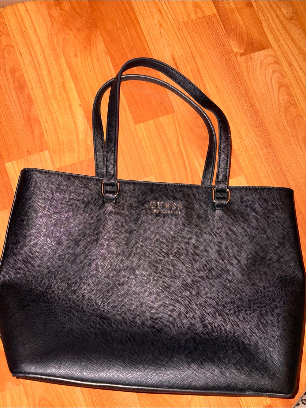 GUESS Black Saffiano Tote with Gold Logo